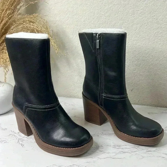 SUN STONE Black Cushioned Goring Denverr Square Toe Block Heel Zip-Up Booties 6M - Picture 9 of 16